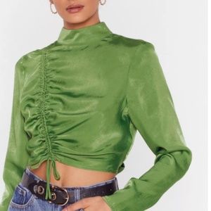 NWT Nasty Gal Size 6 "There's No Ruche Cropped Satin Blouse"